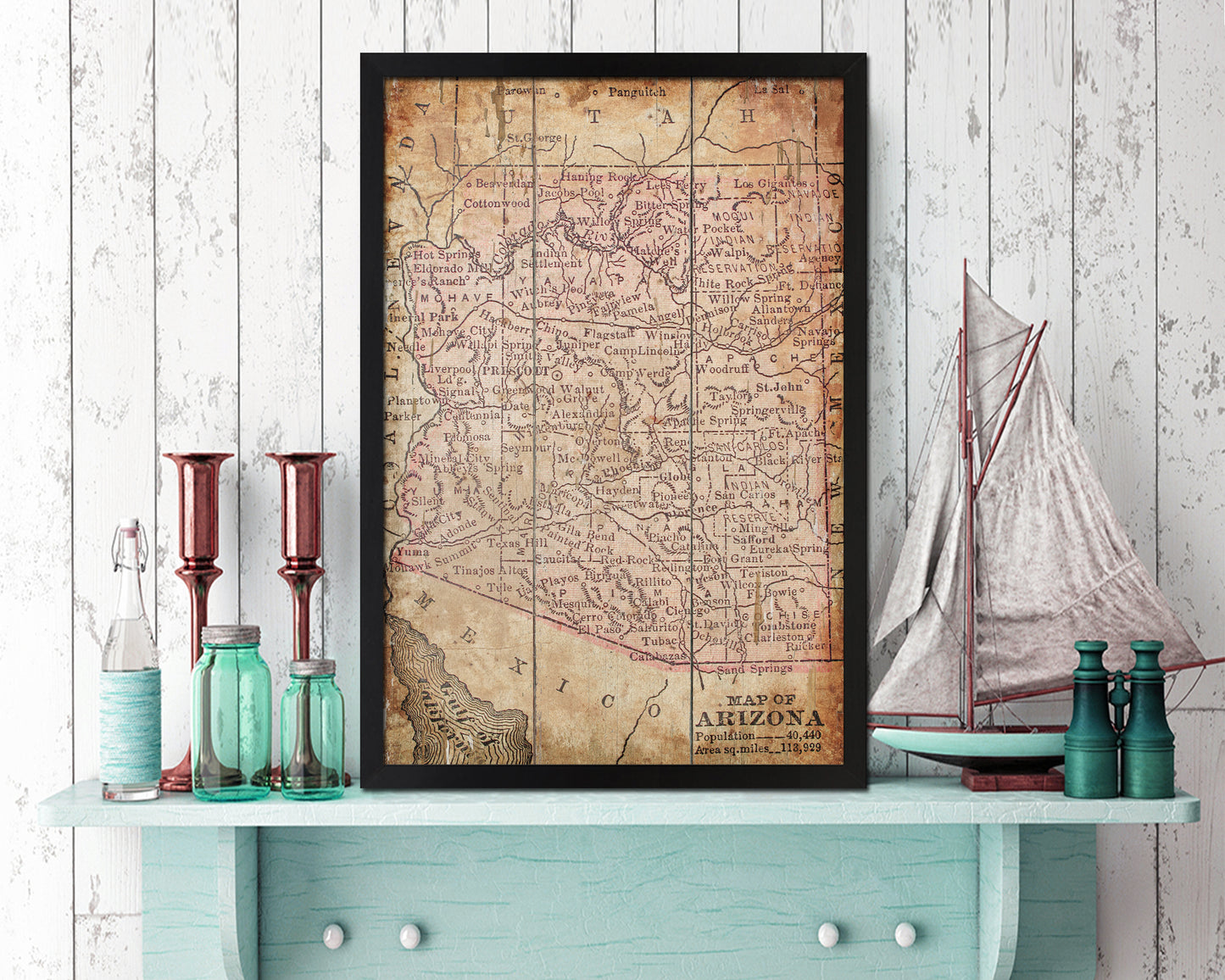 Arizona Circa Antique Map Wood Framed Print Art Wall Decor Gifts