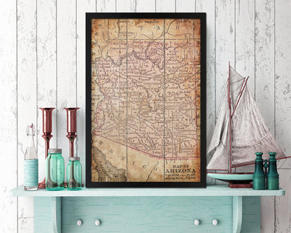 Arizona Circa Antique Map Wood Framed Print Art Wall Decor Gifts