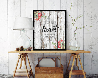 Trust in the Lord with all your Heart, Proverbs 3:5 Quote Framed Print Home Decor Wall Art Gifts