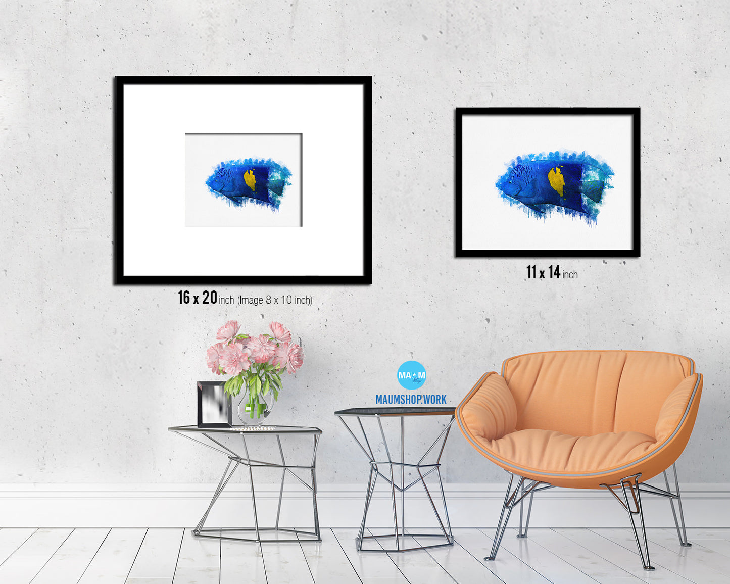 Tropical Fish Framed Print Modern Restaurant Sushi Bar Modern Watercolor Wall Art Decor