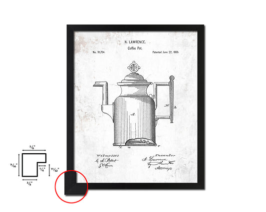 Pot Coffee Vintage Patent Artwork Black Frame Print Wall Art Decor Gifts