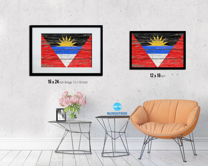 Antigua Barbuda Country Wood Rustic National Flag Wood Framed Print Wall Art Decor Gifts