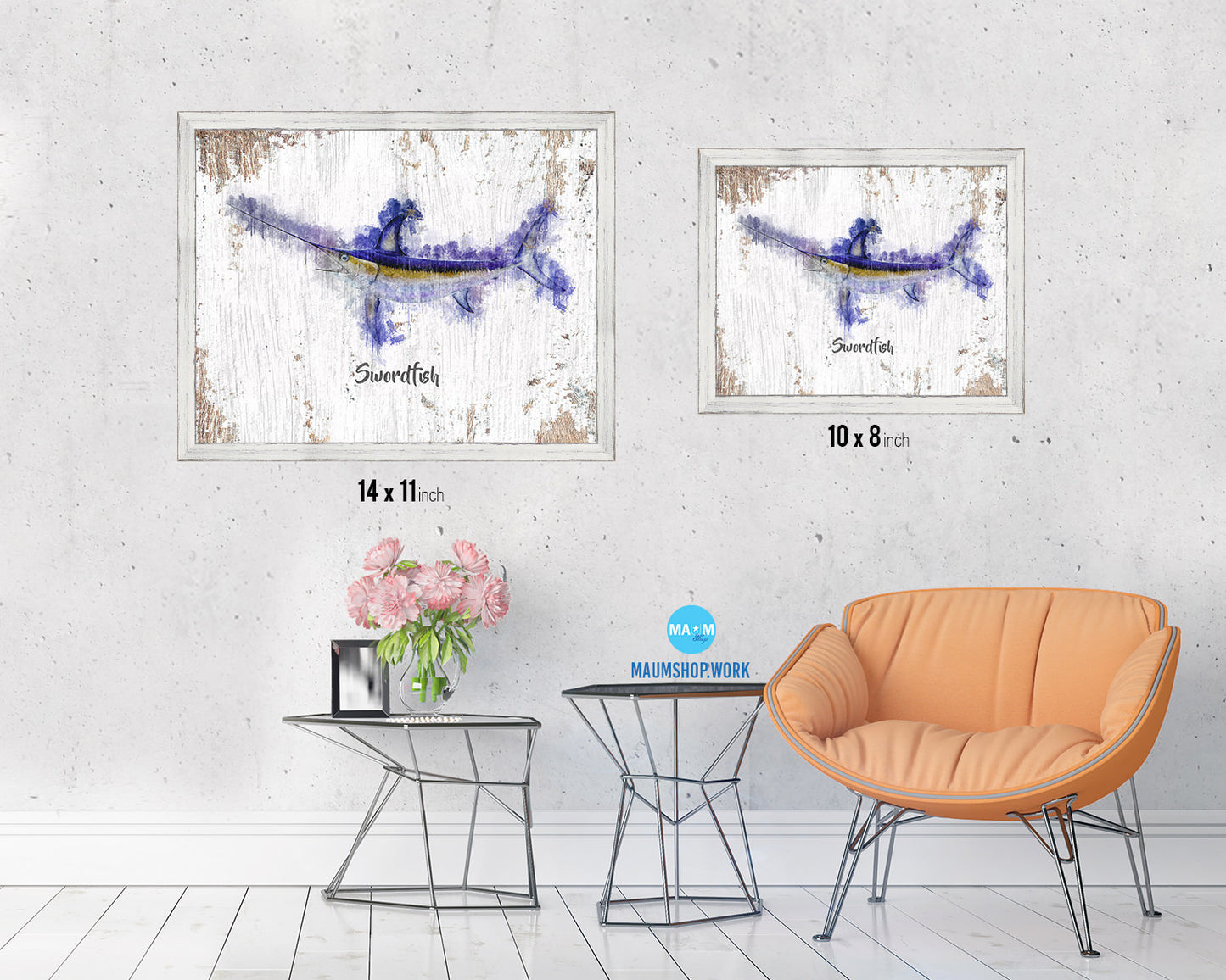 Swordfish Fish Framed Prints Modern Restaurant Sushi Bar Watercolor Wall Art Decor