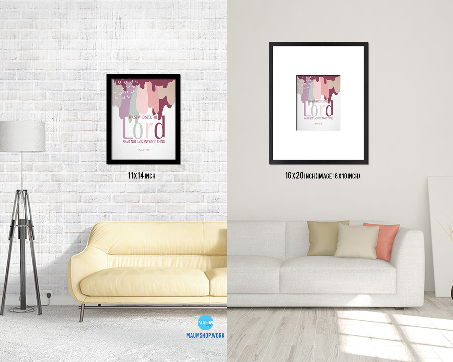 Those who seek the Lord shall not lack any good thing, Psalm 34:10 Bible Verse Scripture Art