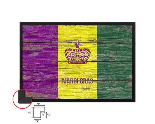 New Orleans Mardis Gras Rustic Flag Wood Framed Paper Prints Decor Wall Art Gifts