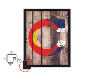 Colorado State Initial Flag Wood Framed Paper Print Decor Wall Art Gifts, Wood