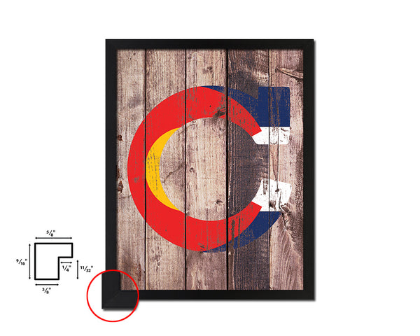 Colorado State Initial Flag Wood Framed Paper Print Decor Wall Art Gifts, Wood