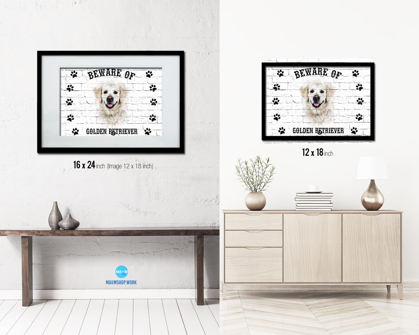 Beware of German Shepherd Sign Wood Framed Print Wall Art Decor Gifts