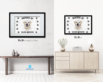 Beware of German Shepherd Sign Wood Framed Print Wall Art Decor Gifts