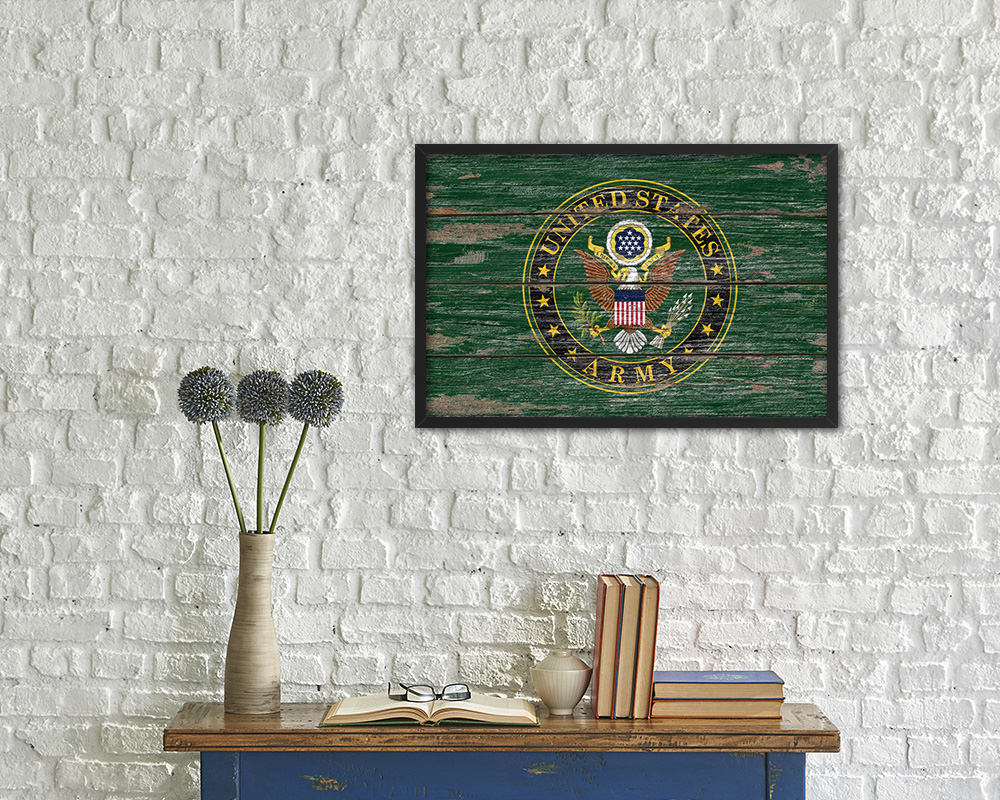 US Army House Wood Rustic Flag Wood Framed Print Wall Art Decor Gifts