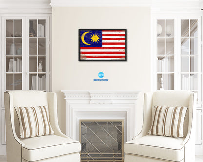 Malaysia Shabby Chic Country Flag Wood Framed Print Wall Art Decor Gifts