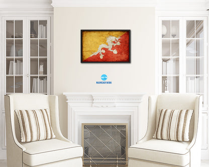 Bhutan Country Vintage Flag Wood Framed Print Wall Art Decor Gifts