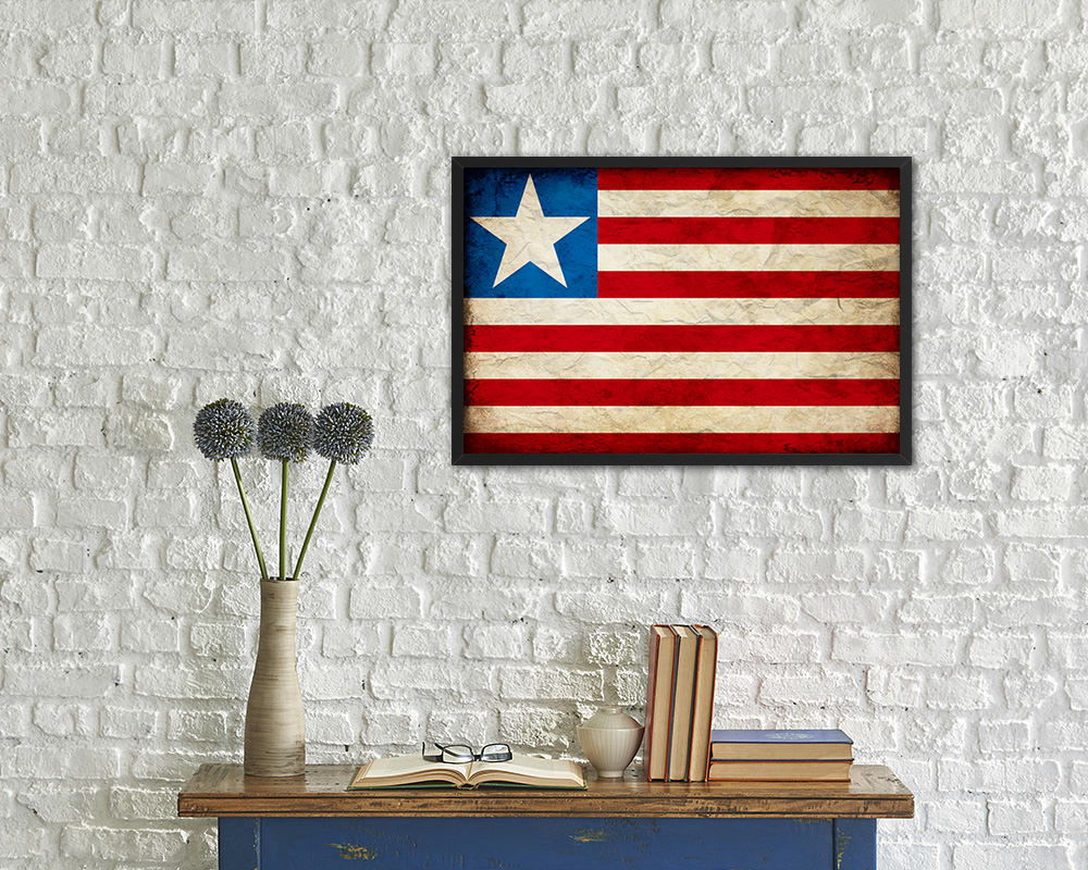 Liberia Country Vintage Flag Wood Framed Print Wall Art Decor Gifts