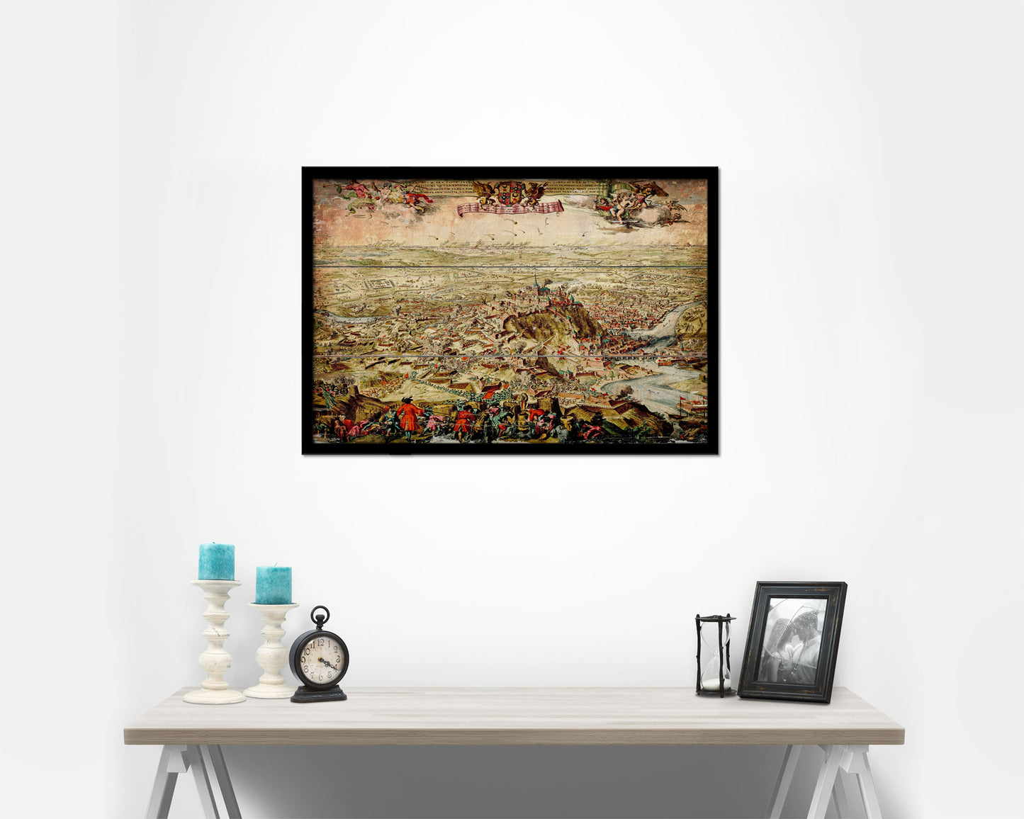 Mountain Fortress Siege Atlas Fortifications Battle Antique Map Framed Print Art Wall Decor Gifts