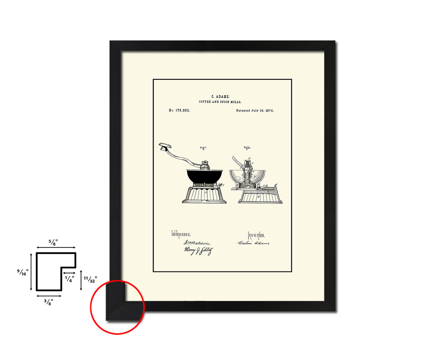Spice Mills 1876 Coffee Vintage Patent Artwork Black Frame Print Wall Art Decor Gifts