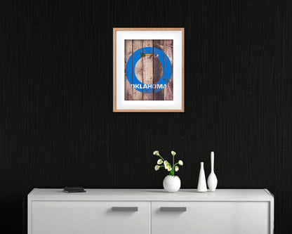 Oklahoma State Initial Flag Wood Framed Paper Print Decor Wall Art Gifts, Wood