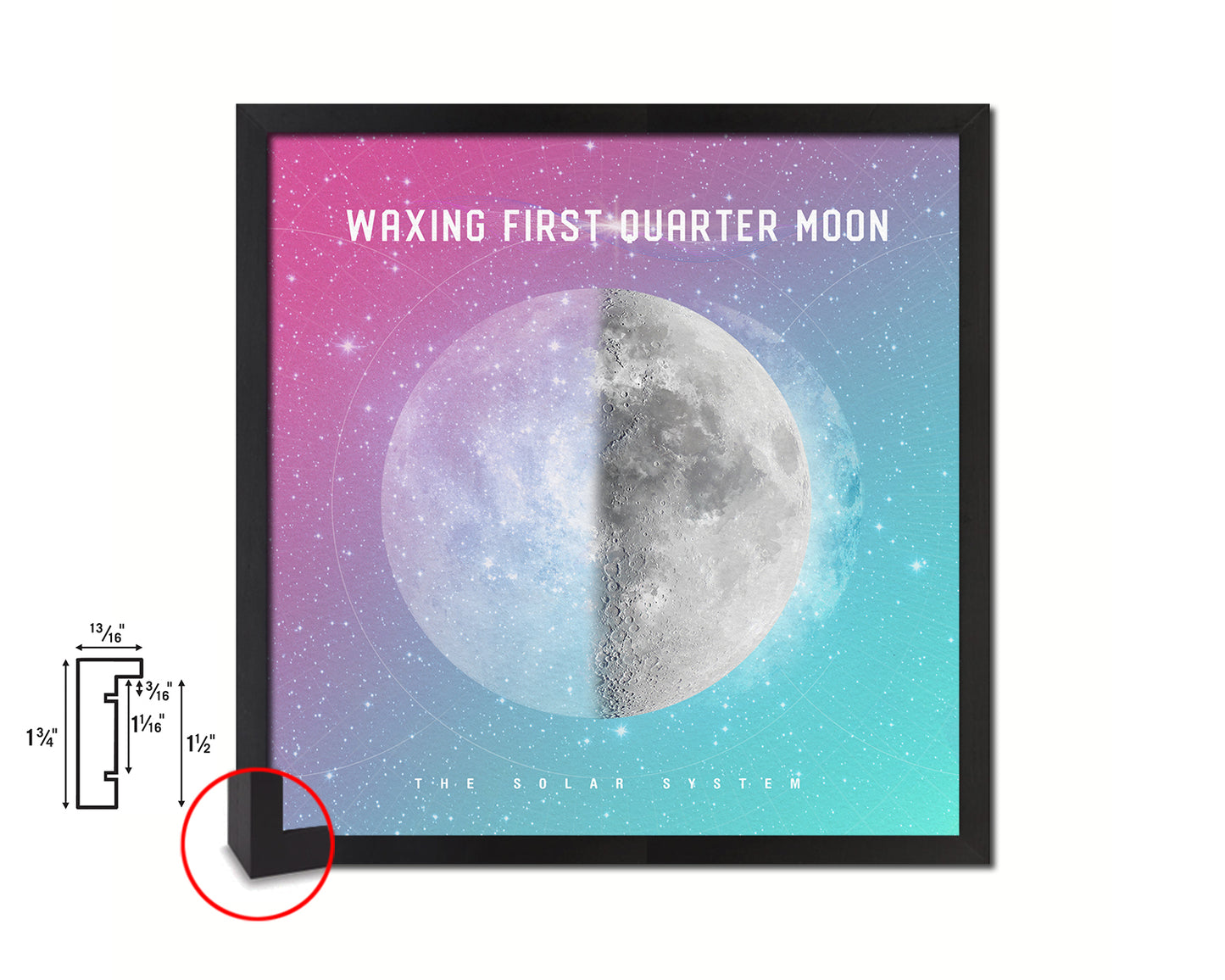 Waxing First Quarter Lunar Phases Colorful Moon Watercolor Framed Prints Home Decor Wall Art Gifts