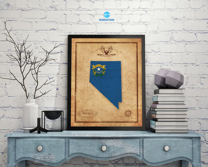 Nevada State Vintage Map Wood Framed Paper Print  Wall Art Decor Gifts