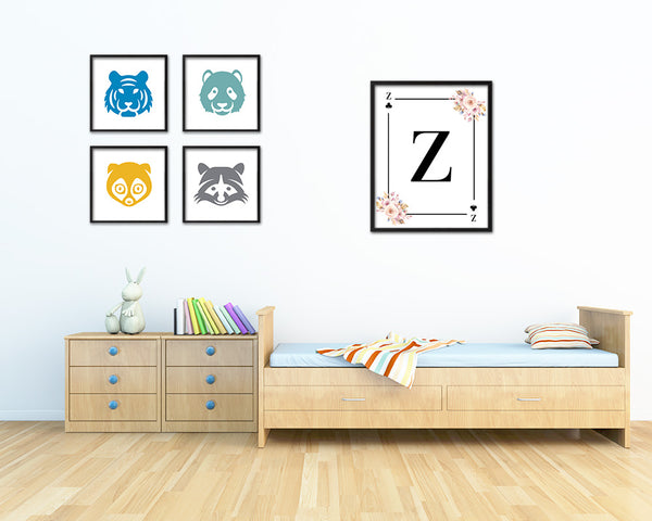 Letter Z Personalized Boho Monogram Clover Card Decks Framed Print Wall Art Decor Gifts