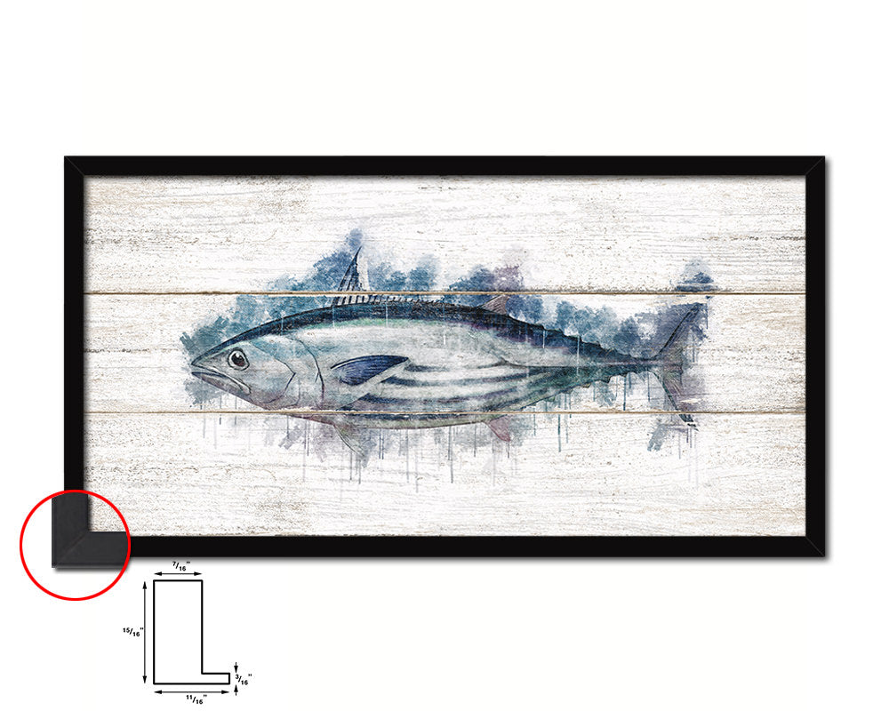 Skipjack Tuna Fish Art Wood Framed White Wash Restaurant Sushi Wall Decor Gifts, 10" x 20"