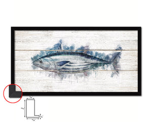 Skipjack Tuna Fish Art Wood Framed White Wash Restaurant Sushi Wall Decor Gifts, 10" x 20"