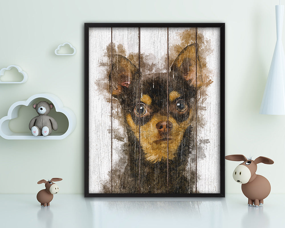 Chihuahua 9 months Dog Puppy Portrait Framed Print Pet Watercolor Wall Decor Art Gifts