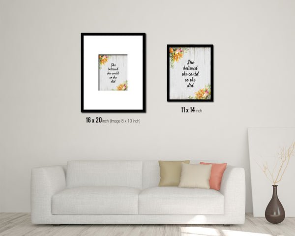 She believed she could so she did Quote Wood Framed Print Wall Decor Art