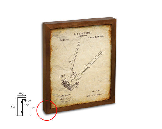 Hair Clipper Barbershop Vintage Patent Artwork Walnut Frame Print Wall Art Decor Gifts