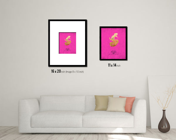 Snake Chinese Zodiac Character Black Framed Art Paper Print Wall Art Decor Gifts, Pink
