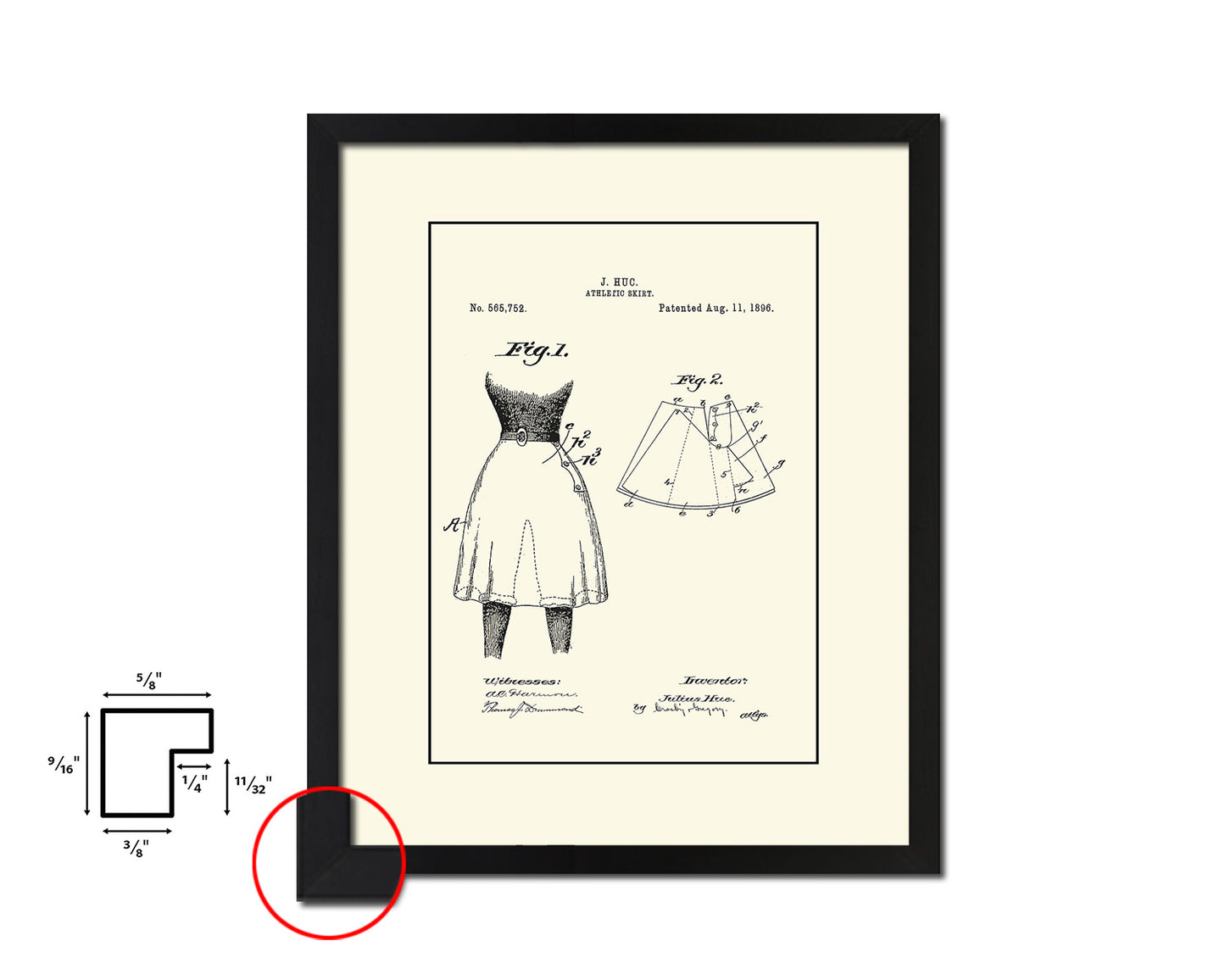 Athletic Skirt Dancer Vintage Patent Artwork Black Frame Print Wall Art Decor Gifts