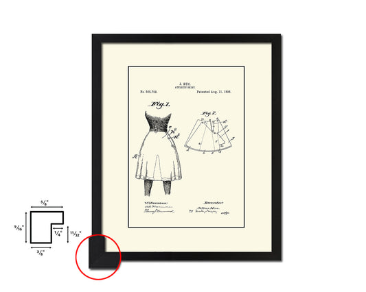 Athletic Skirt Dancer Vintage Patent Artwork Black Frame Print Wall Art Decor Gifts