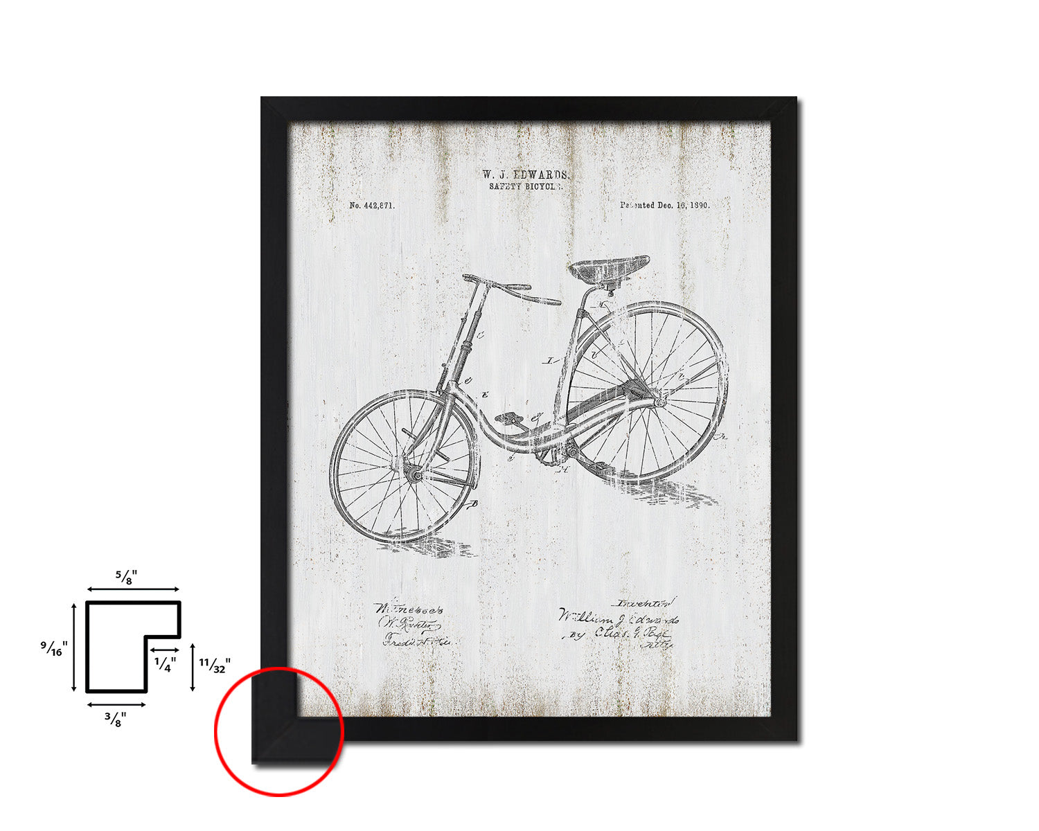 Safety 1890 Bicycle Vintage Patent Artwork Black Frame Print Wall Art Decor Gifts