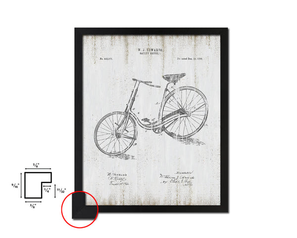 Safety 1890 Bicycle Vintage Patent Artwork Black Frame Print Wall Art Decor Gifts