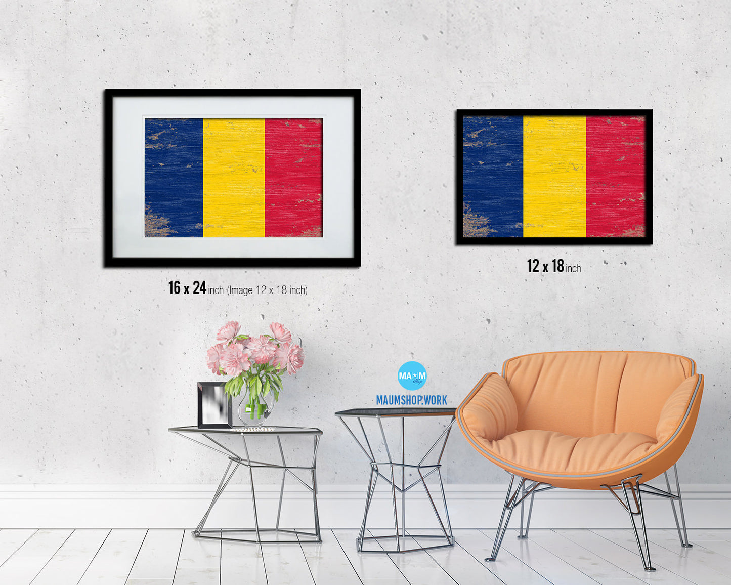 Chad Shabby Chic Country Flag Wood Framed Print Wall Art Decor Gifts