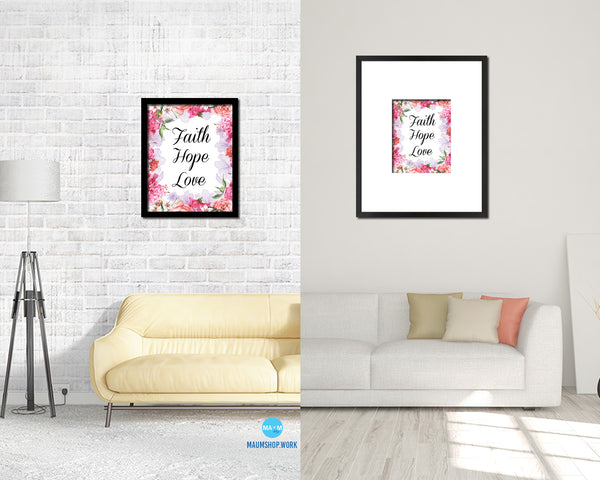 Faith Hope Love Quote Wood Framed Print Home Decor Wall Art Gifts