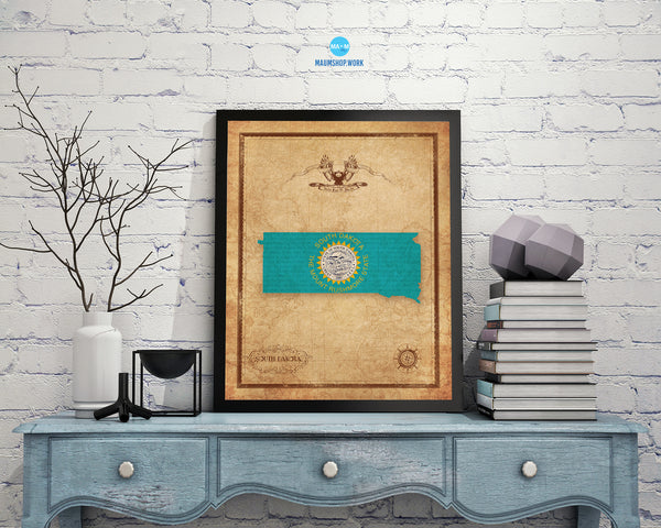 South Dakota State Vintage Map Black Wood Framed Wall Art Prints ...