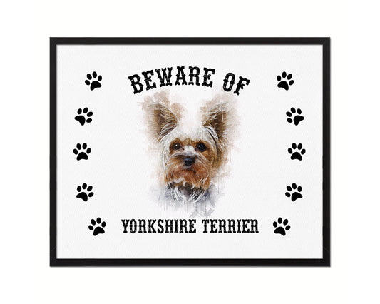 Beware of Russell Terrier Sign Wood Framed Print Wall Art Decor Gifts