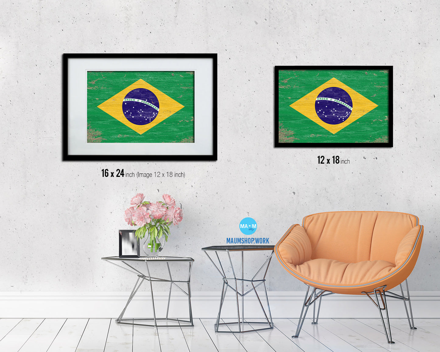 Brazil Shabby Chic Country Flag Wood Framed Print Wall Art Decor Gifts