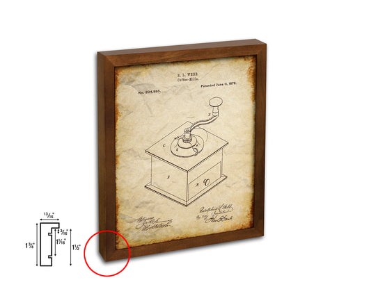 Mill Coffee Vintage Patent Artwork Walnut Frame Print Wall Art Decor Gifts