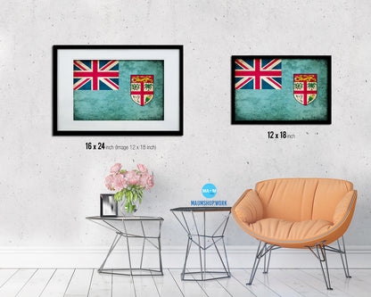 Fiji Country Vintage Flag Wood Framed Print Wall Art Decor Gifts