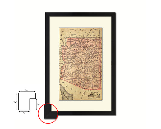 Arizona Circa Old Map Wood Framed Print Art Wall Decor Gifts