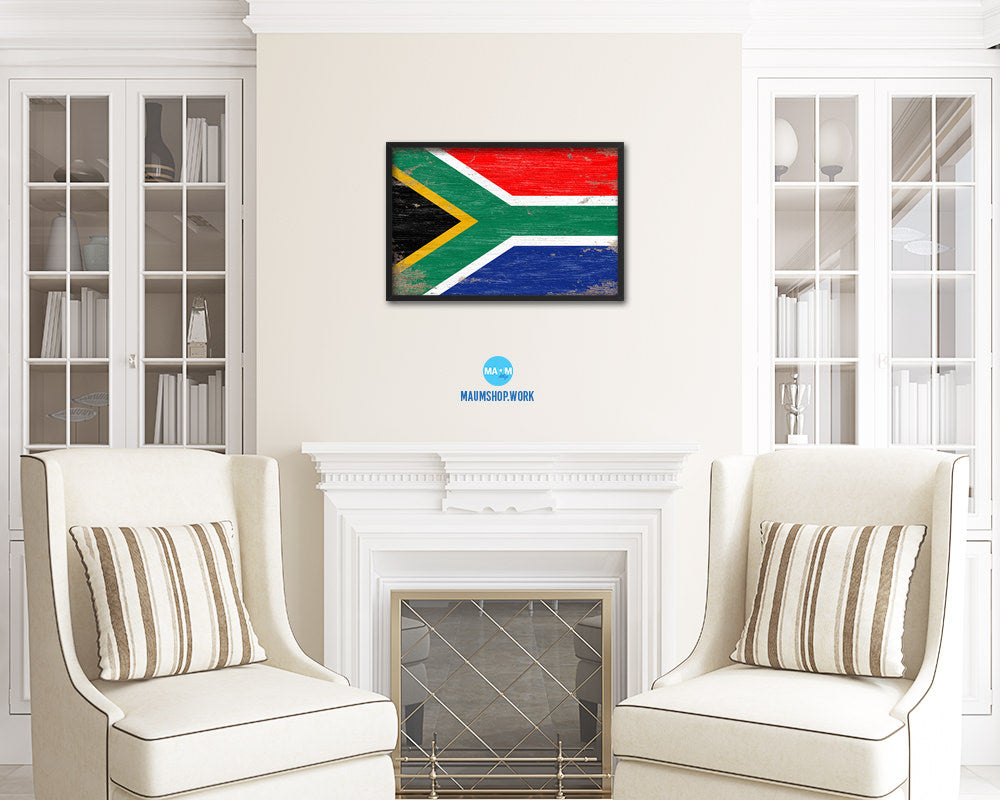 South Africa Shabby Chic Country Flag Wood Framed Print Wall Art Decor Gifts