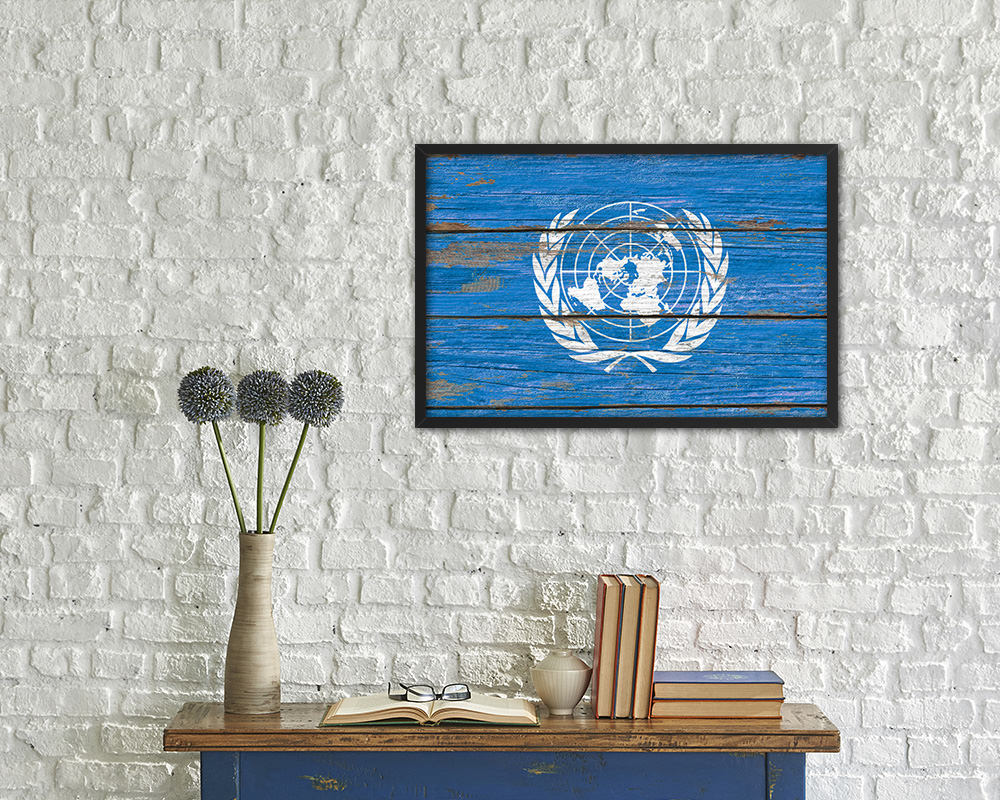 UN Country Wood Rustic National Flag Wood Framed Print Wall Art Decor Gifts