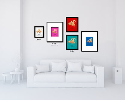 Dragon Chinese Zodiac Character Black Framed Art Paper Print Wall Art Decor Gifts, Blue