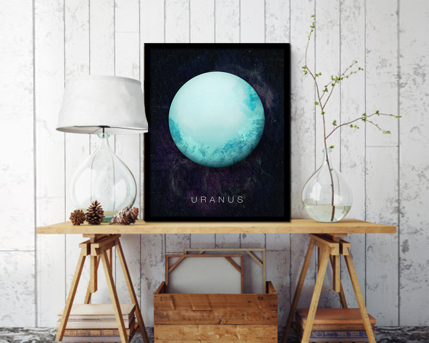Uranus Planet Prints Watercolor Solar System Framed Print Home Decor Wall Art Gifts