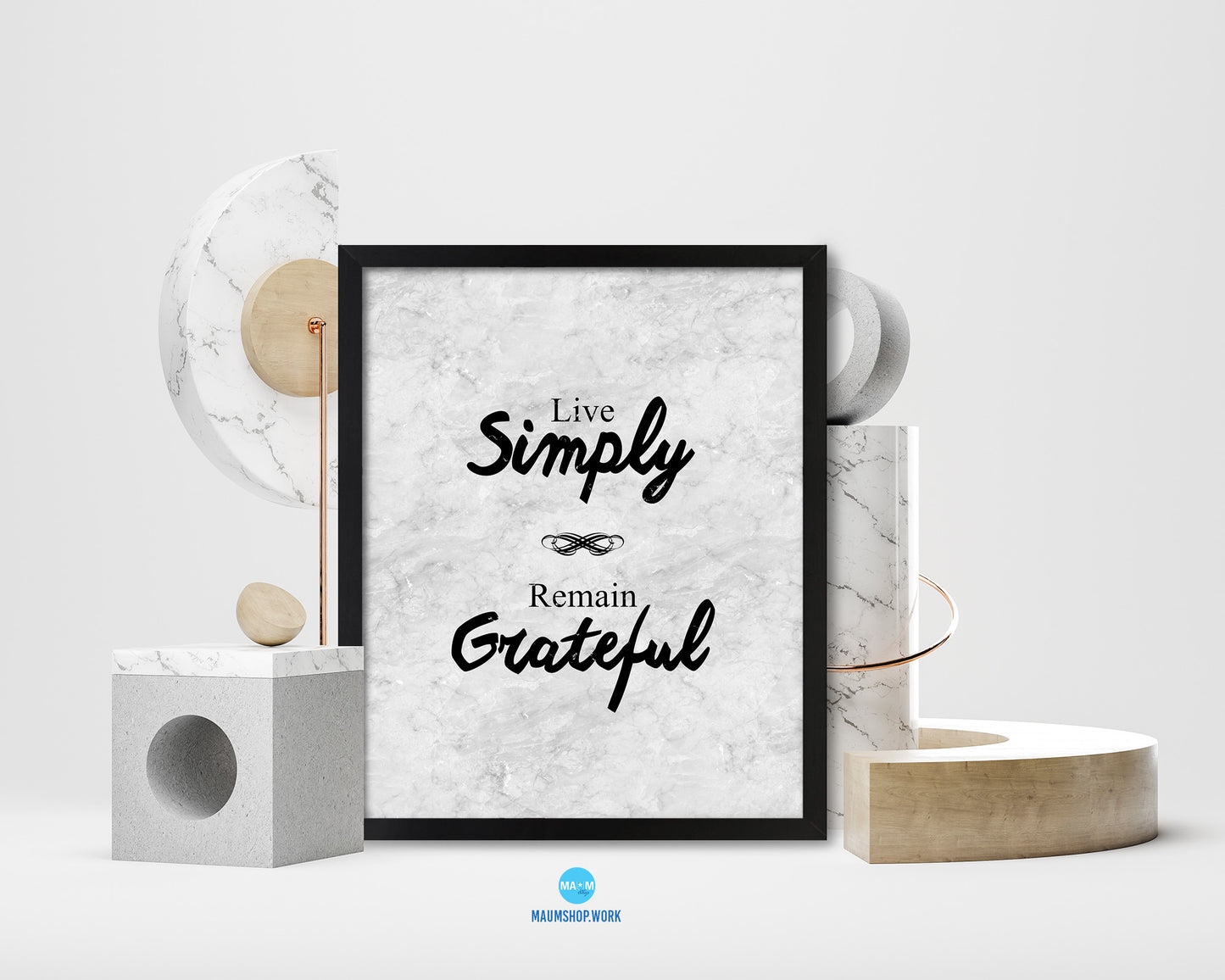 Live simply remain grateful Quote Framed Print Wall Art Decor Gifts
