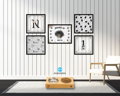 Beware of Russell Terrier Sign Wood Framed Print Wall Art Decor Gifts