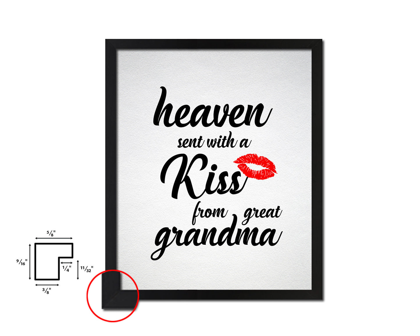 Heaven sent with a kiss from great grandma Quote Framed Print Wall Art Decor Gifts