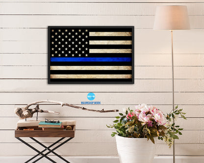 Thin Blue Line Honoring Law Enforcement American Vintage Military Flag Framed Print Art