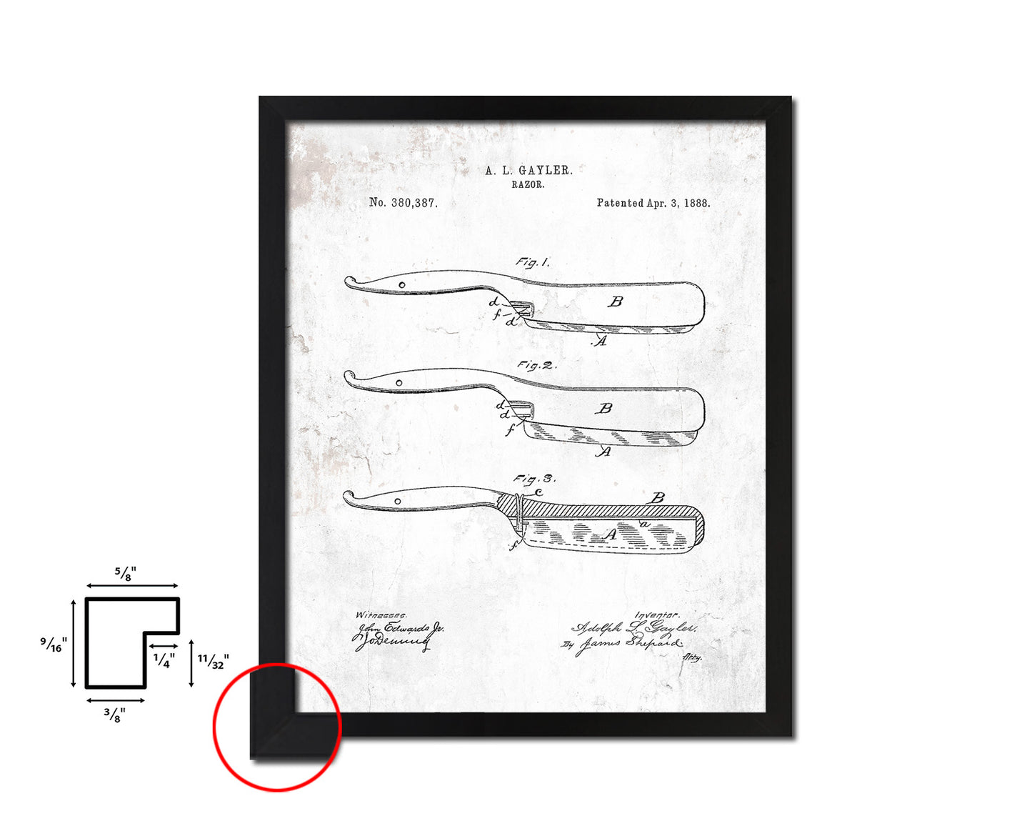 Razor Barbershop Vintage Patent Artwork Black Frame Print Wall Art Decor Gifts
